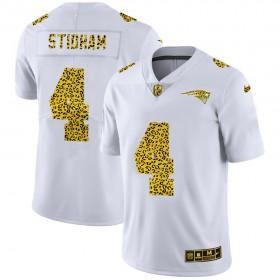 Camiseta Hombre NFL New England Patriots Jarrett Stidham 4 Nike Flocked Leopard Print Blanco